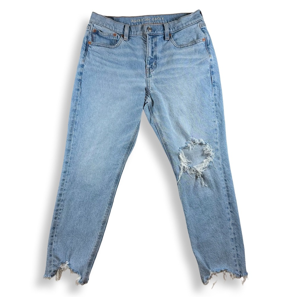 American Eagle 90s Skinny Jeans Light Wash Distressed Raw Hem 10 X-Short Womens